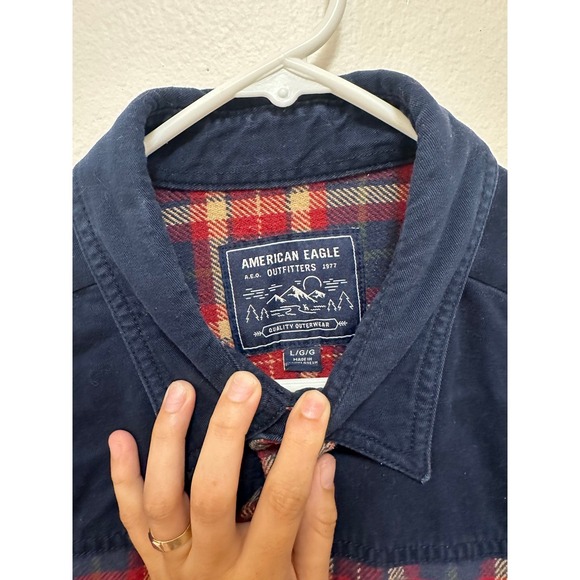 Mens American Eagle Flannel Shirt Medium Red Plaid Barn Thick Warm, Size L - Picture 5 of 10